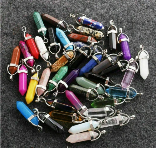 24pcs Stone Pendant Necklace Natural Quartz Crystal Point Chakra Healing Stone