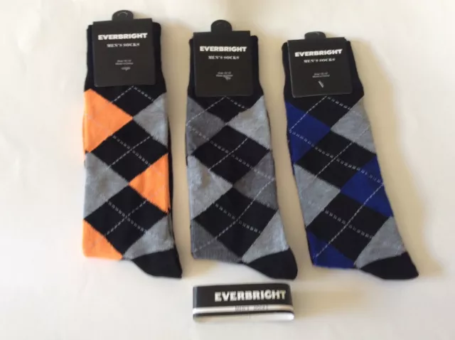 3 Pairs Mens Argyle Crew Socks * Size 10-13 * Nwt * Gray/Orange/Royal Blue