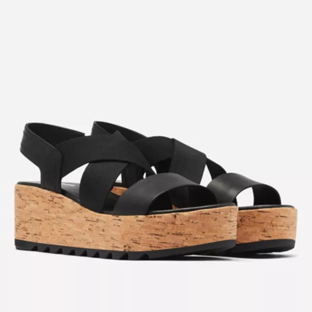 SOREL CAMERON FLATFORM Slingback Wedge Sandals Black Size 8 EUC $34.99 ...
