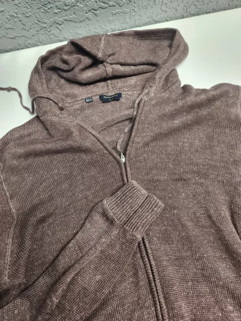 SUITSUPPLY Linen Knit Zip Up Hoodie Jacket Dark Brown Size Large.