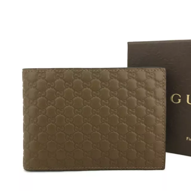 GUCCI Micro Ssima GG Logo Brown Leather Bifold Wallet/4X0930