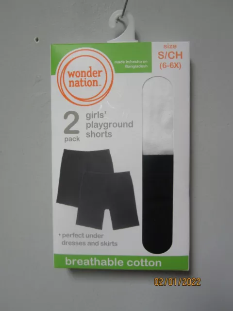 Wonder Nation Youth Girls' 2-Pack White/Black Playground Shorts Size S (6-6X)