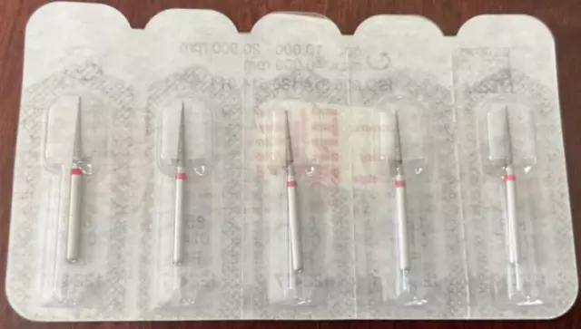 NTI KERR AXIS Dental Diamond Burs 859-014F FG 5/pk Pointed Taper Fine Red