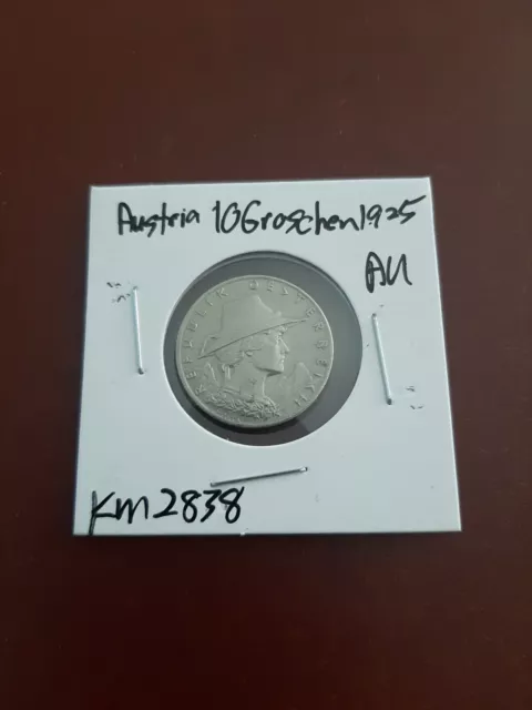 Austria 10 Groschen coin 1925 KM#2838 AU High Grade FREE SHIPPING