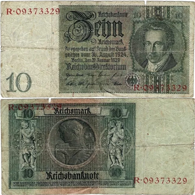 10 Reichsmark 1929 Berlin DEU-183a Ro.173a P-180a(1-1) Udr.-Bst. R Serien: R