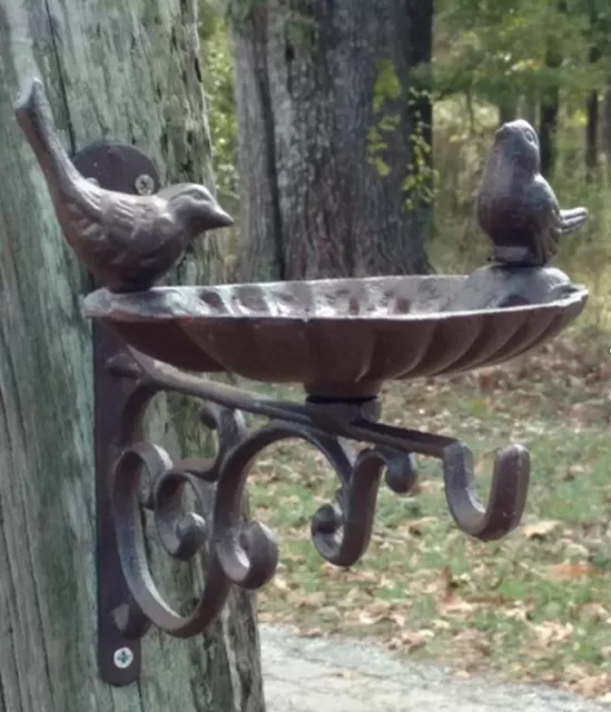 Bird Bath Feeder Plant Hook Hanger Cast Iron Wall Mount Antique Bronze Outdoor