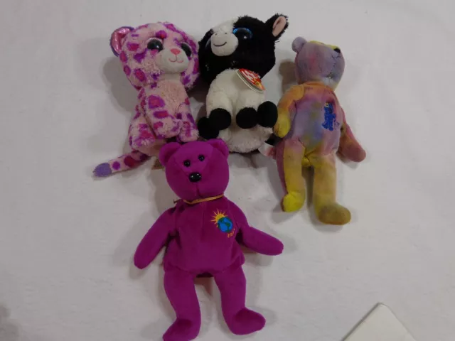 Assorted TY Beanie Baby Lot 4 Dolls. Beanie Boo Glamour Butter Millenium