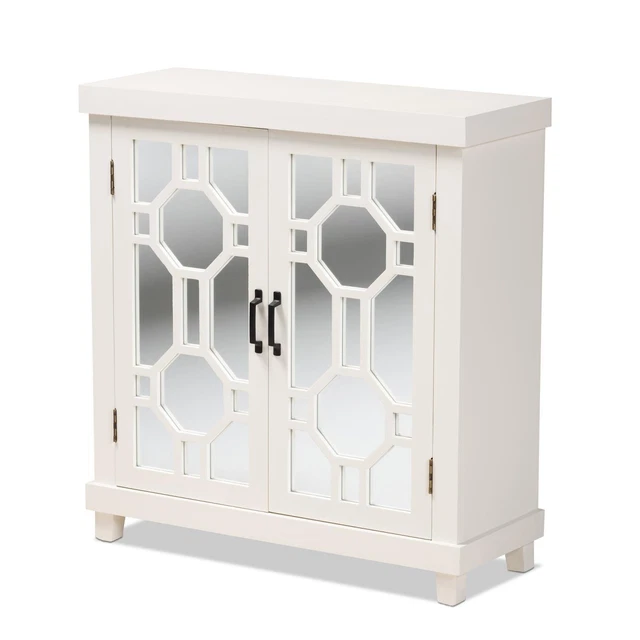 Baxton Studio Carlena Modern White Wood And Mirrored Glass 2-Door Sideboard