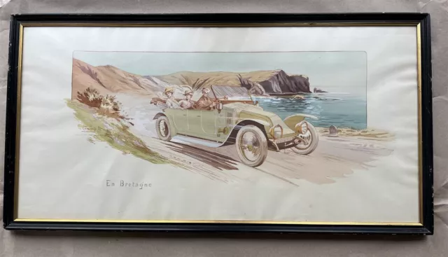Lithograph hand-colored print En Bretagne Renault 1913 by Gamy Montaut