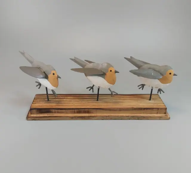 Robins Metal Birds Wooden Plinth Festive Holidays Decor All Year Christmas