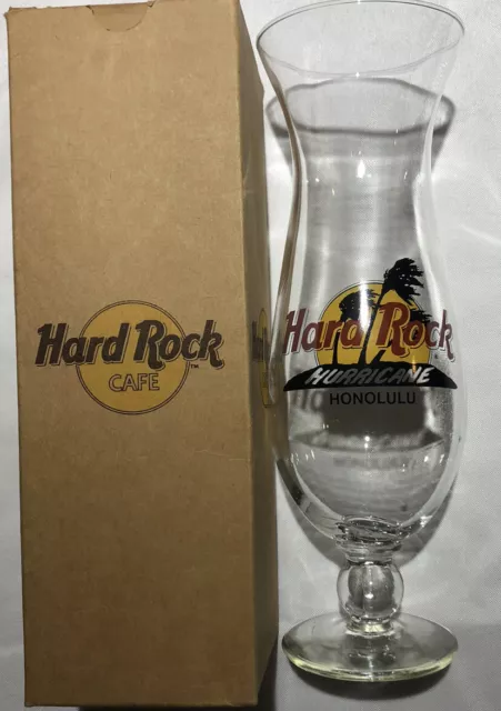 Hard Rock Cafe Hurricane Drink Glass. Honolulu. Clear glass, w/ logo In Box