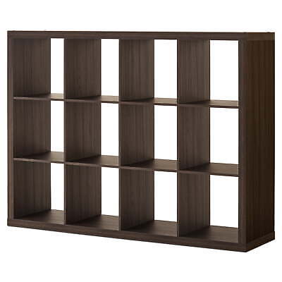 Large 12 Cube Bookcase Storage Shelves Organizer Room Divider, Dark Oak