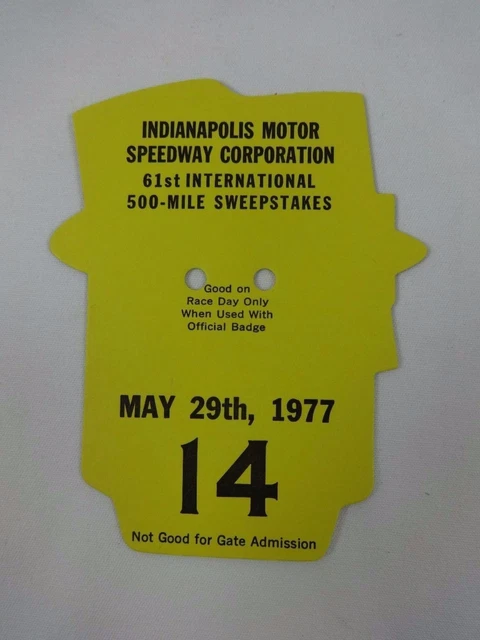 1977 Indianapolis 500 Back Up Card # 14 for Pit Badge Credential IndyCar Indy500