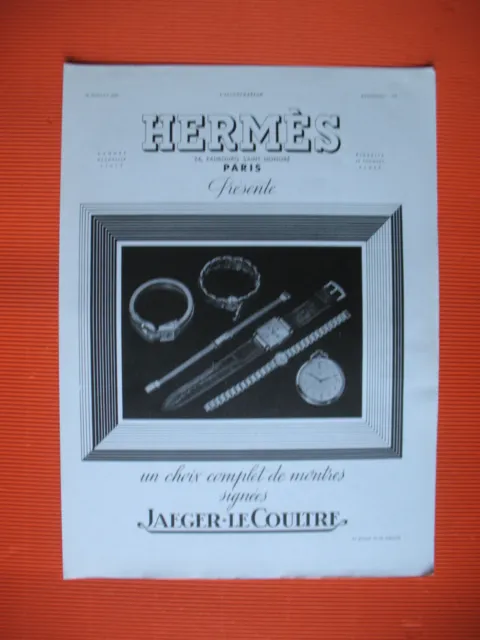 Hermes Press Advertisement Watches Bracelets Jaeger Le Coultre French Ad 1939
