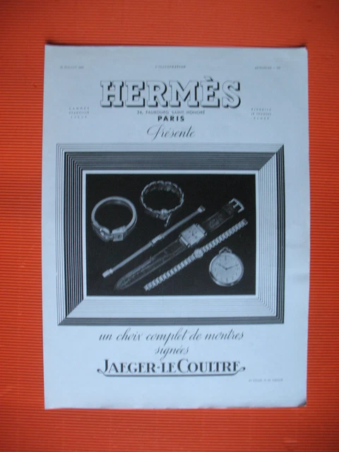 Hermes Press Advertisement Watches Bracelets Jaeger Le Coultre French Ad 1939