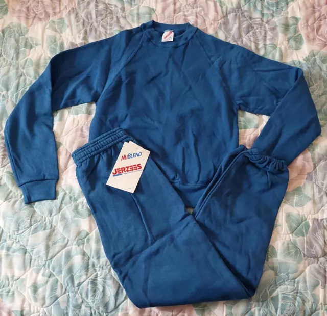 VTG 80s 90s Blue Jerzees Blank Sweatshirt & pants Usa Sz Youth M (10-12) NOS