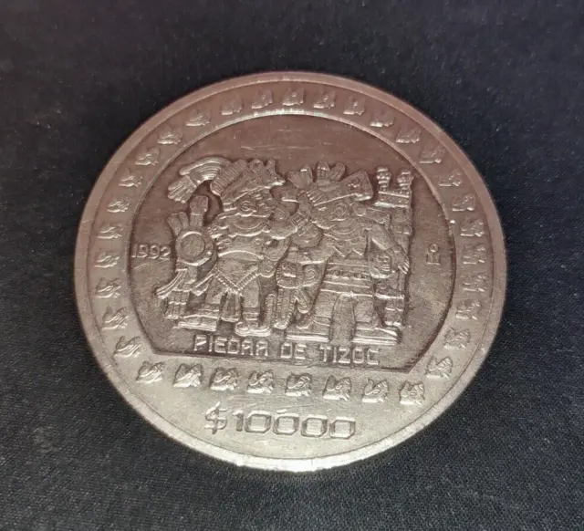 1992 Mexico PIEDRA DE TIZOC $10000 Pesos 5 oz Fine Silver 999 Coin Scarce KM#557