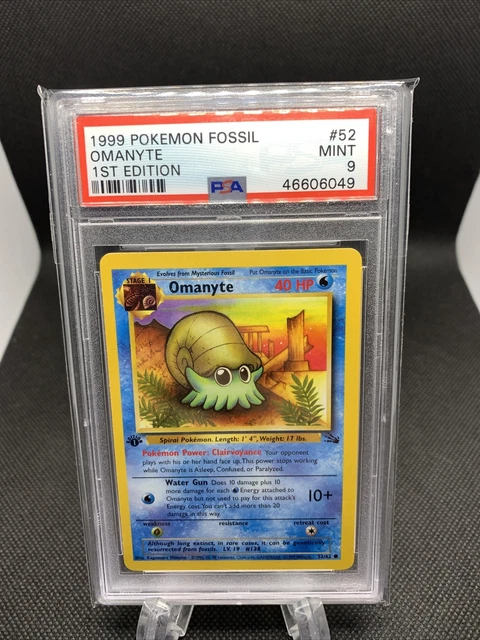 Pokemon 1st Edition Fossil Omanyte 52/62 PSA 9 neuwertig 1999 Vintage Ohne Etikett