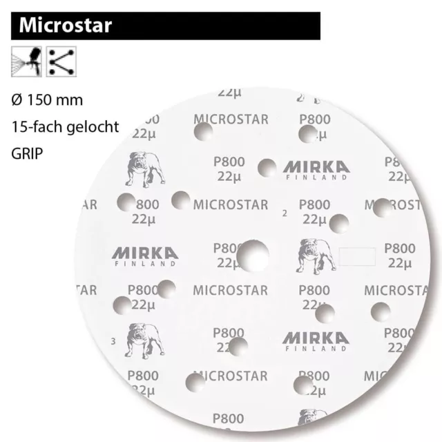 MIRKA Microstar 150 MM Tranches Disques Abrasifs 15L Scratch P800-P2500