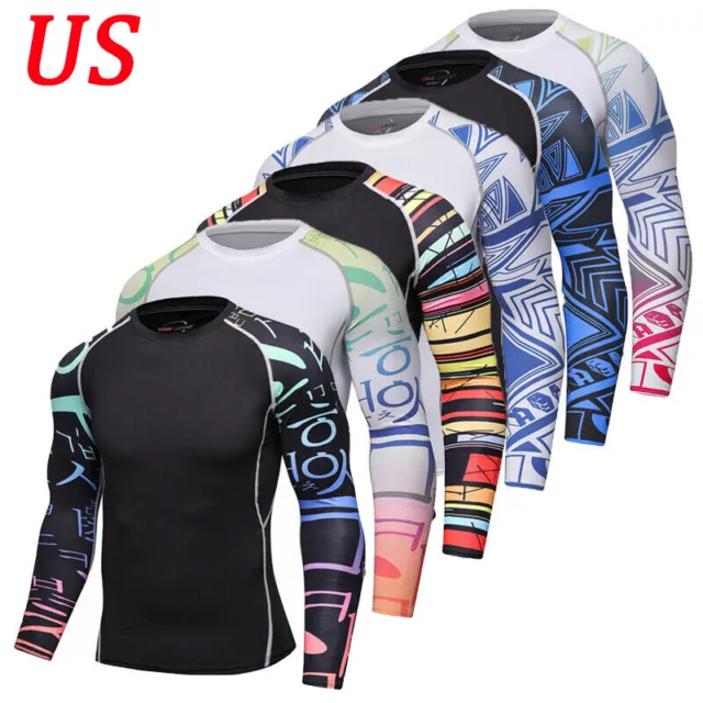 US Mens Compression Shirt Base-Layer Sport Top Long Sleeve Gym Quick Dry T-Shirt