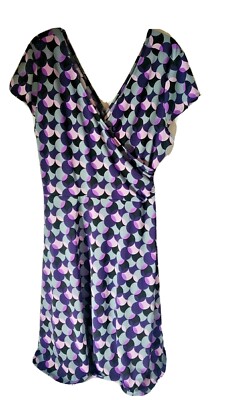 AA Studio AA Woman MultiPurple Dress 16W Dots Poly/Span V-Neck Cap Sleeve Casual