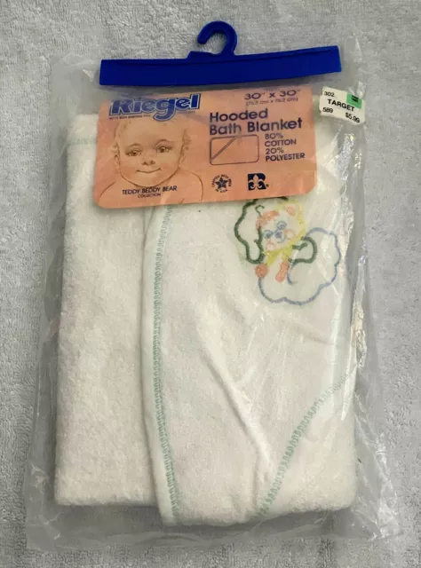 "Manta de baño con capucha vintage años 80 Riegel oso de peluche bebé nueva de lote antiguo 30"" x 30"