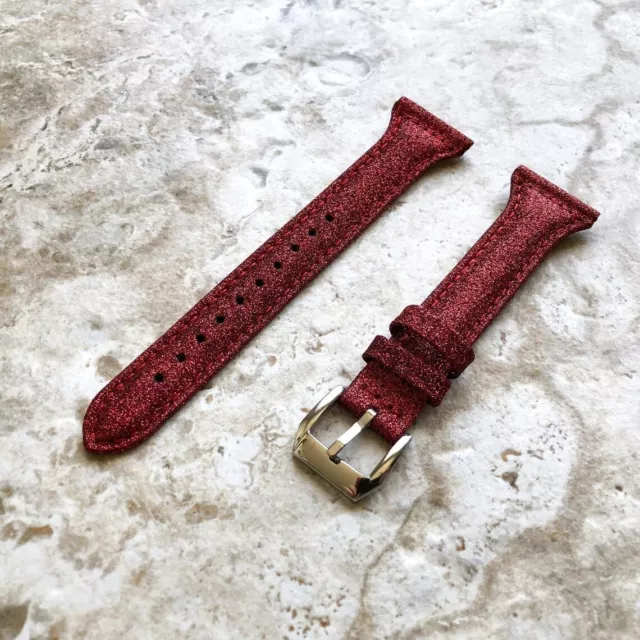 Rosso Luccicante Glitter Sottile Morbido Cinturino IN Pelle per Fitbit Versa 3 4