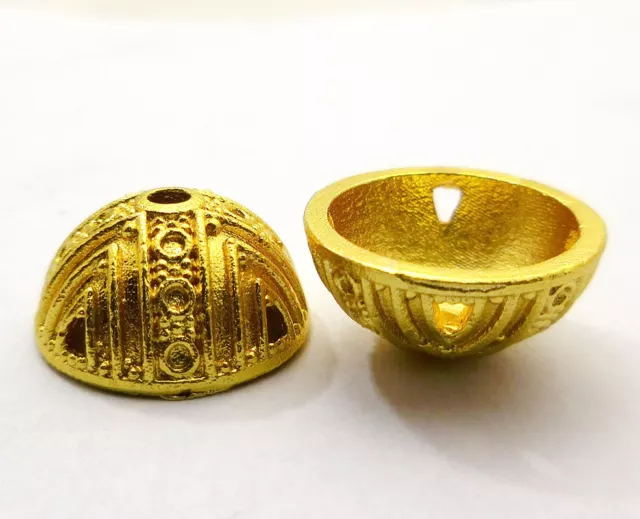 10 Pcs 20X10mm Bali 16mm Inner Bead Cap 18k Gold Plated Jewelry Making