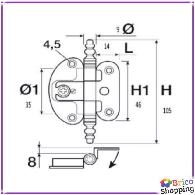 Cerniera Per Armadio Antichi Cerniere Mobili Anticata In Stile Oro A621/105 1 Pz 2