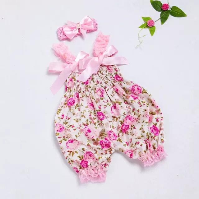 Newborn Infant Baby Girl Floral Romper Bodysuit Jumpsuit Headband Outfit Clothes