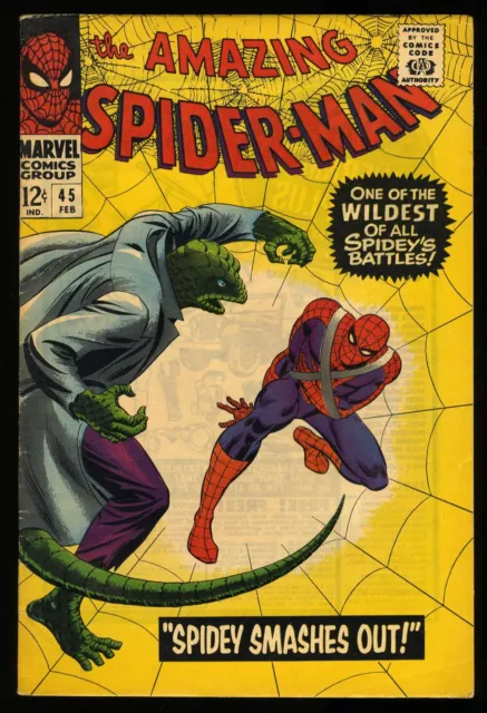 Amazing Spider-Man #45 VG/FN 5.0 3rd Lizard Appearance! Stan Lee! Silver Age