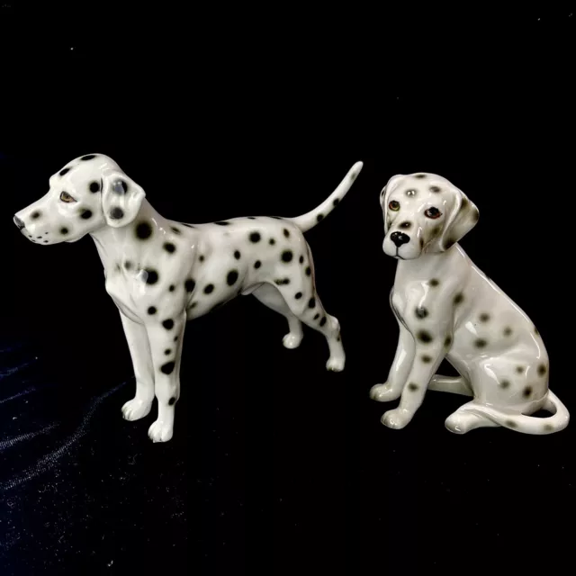 Vintage Set Dalmation Figurines Ceramic Puppy Dogs Napco Japan 5"T Mid Century