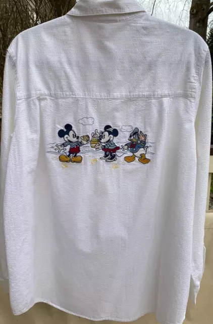 Disney Store's Embroidered Mickey, Minnie, Donald at Seashore Lady's Blouse, EUC