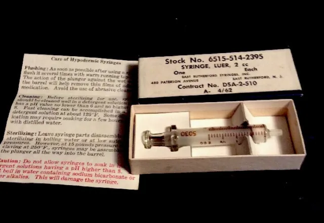 Luer Syringe Glass 2 Cc East Rutherford Syringes Vintage New In Box Syringes