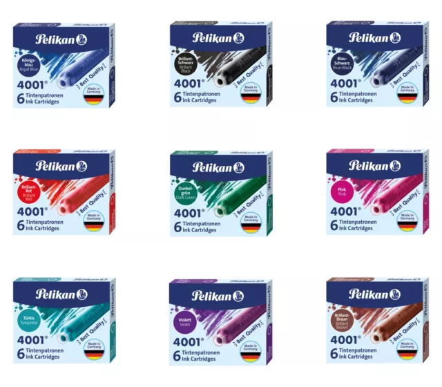 Pelikan 4001 Fountain Pen Ink Cartridges TP/6 (Pack of 6) ASSORTED COLOURS