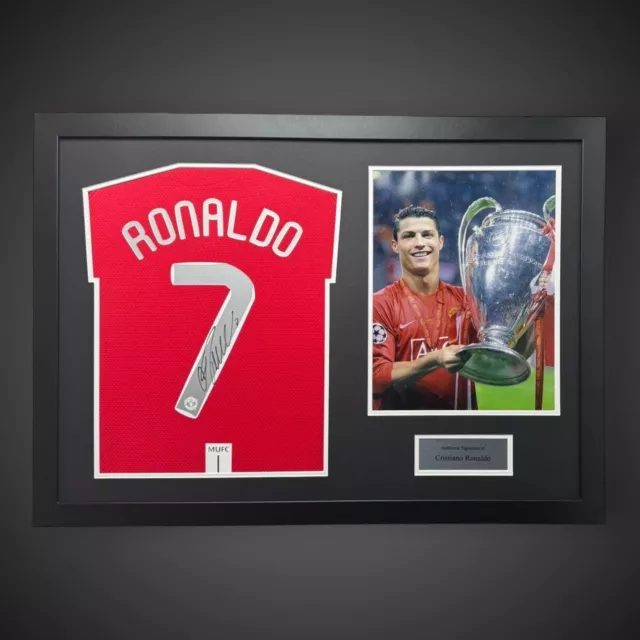 Panoramic Framed Cristiano Ronaldo Signed Manchester United Football Shirt  £649
