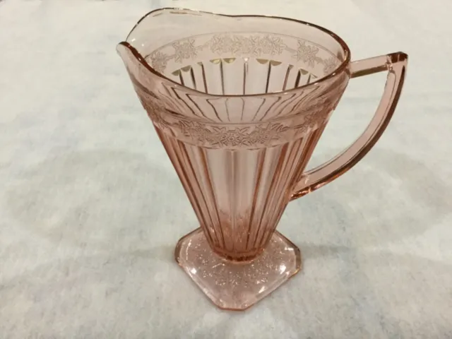 Beautiful pink pitcher in the "Adam" depression glass pattern by Jeannette Glass