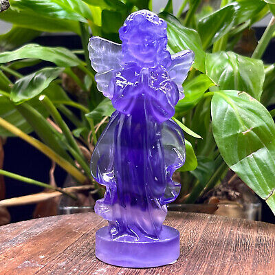 101G    Natural beautiful Fluorite Crystal hand carved angel Sculpture healing
