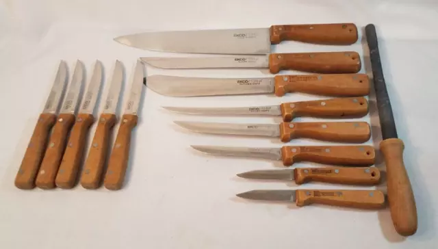 Vintge Ekco Eterna Kitchen Knife Set 14 PC Wooden Rivet Handle Japan Chefs