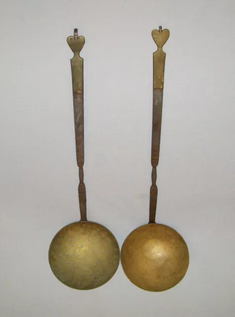 Old Vtg 20th Century Pair of Iron and Brass Dipper and Strainer. Signed T. Loose