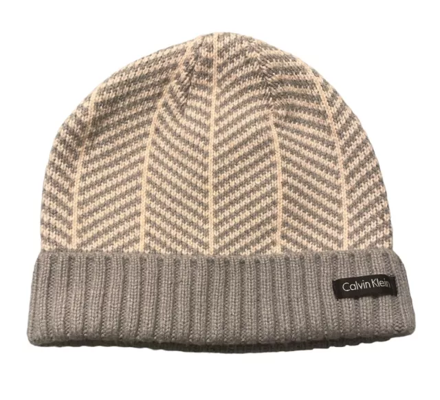 Calvin Klein CK Women´s Striped Gray Beanie Hat One-Size Winter Cap