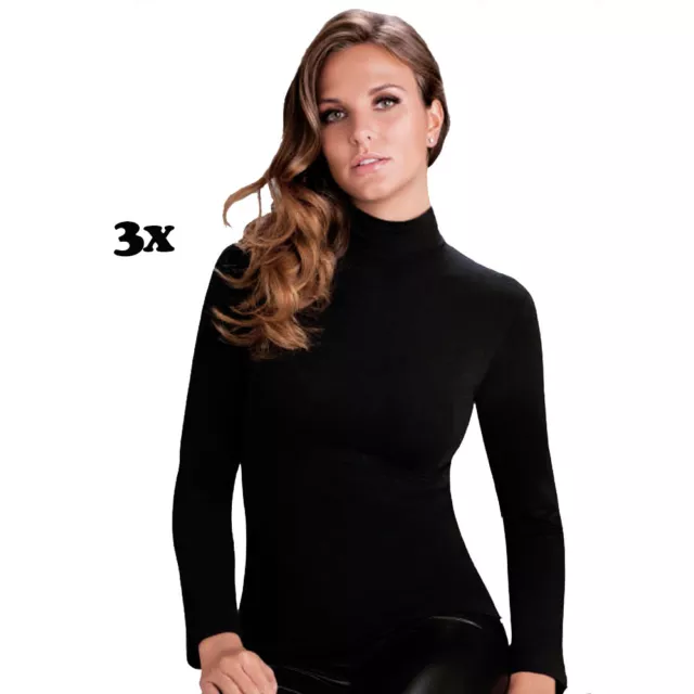 Burlesco Medio Cuello Manga Larga un Poco Afelpado en Negro Mujer 6566