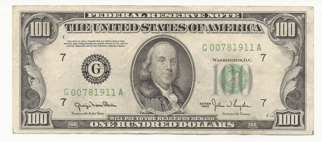 1950 $100 Dollar Bill Federal Reserve Note FRN Chicago 911A-OCAL