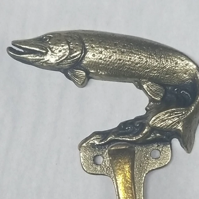 Fish Figure SOLID BRASS COAT HOOK Keeler Brass Original Box Screws Pike, Bass? 7