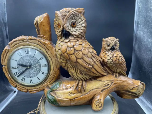 Large Vintage Lanshire Owl Mantel/Shelf Electric Clock Working, Original Tag VG