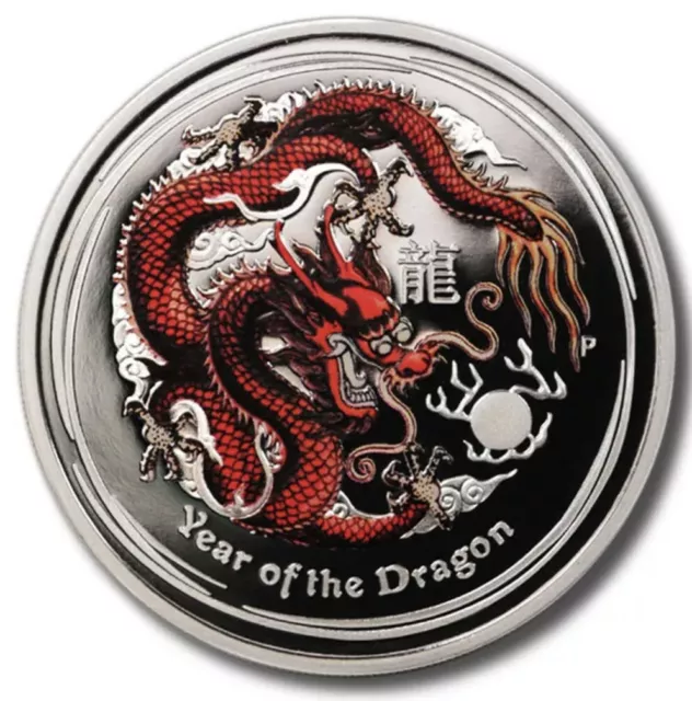 2012 Australia Year Of The Dragon Proof Colorized 1 Oz Silver Coin - Perth Mint