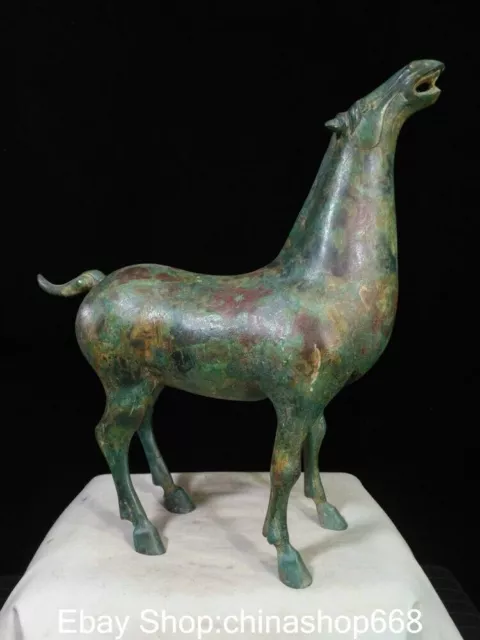 13.4"Old China Bronze Ware Feng Shui Stand Horse Lucky Sculpture