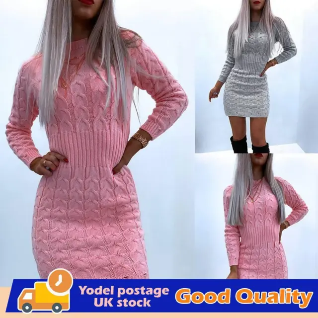 Women Sweater Bodycon Mini Dress Ladies Long Sleeve Casual Jumper Dresses UK