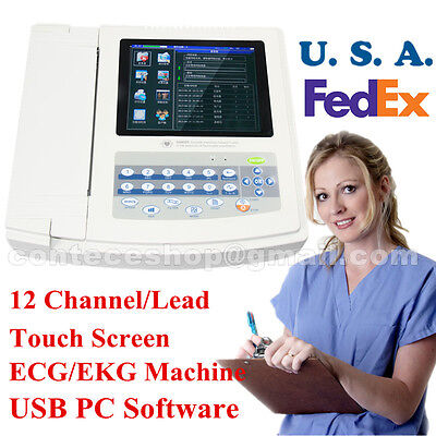 ECG1200G Digital 12 Channel/Lead ECG/EKG Machine,Touch Screen Electrocardiograph