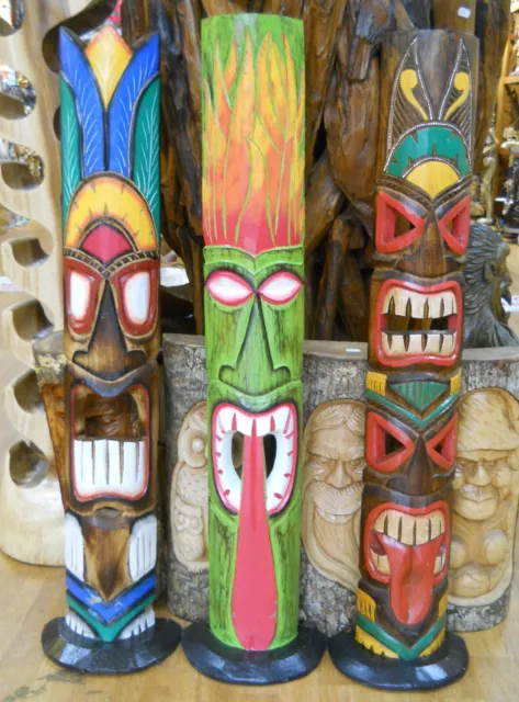 NEW DESIGN Carving Wooden TIKI MASK Large 100 cm Free Stand Design Multicoloured